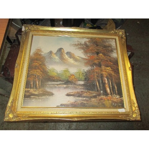 370 - OIL PAINTING ON CANVAS OF A MOUTAINOUS LANDSCAPE SIGNED D JACKSON - IN GILT FRAME - 75CM X 63CM