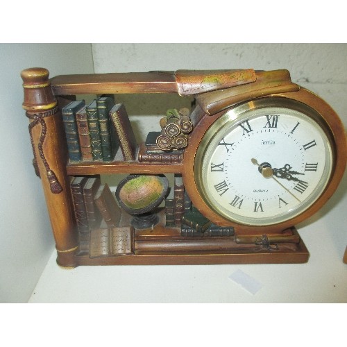 204 - WOOD & BRASS TORCH & ORNAMENTAL CLOCK