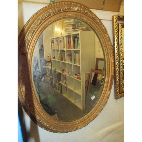 499 - 3 X GILT FRAMED WALL MIRRORS, ONE WITH ARCHED TOP