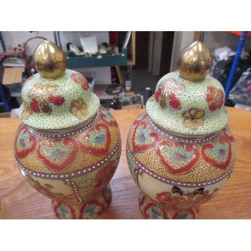 420 - PAIR OF CHINESE LIDDED VASES - 23CM