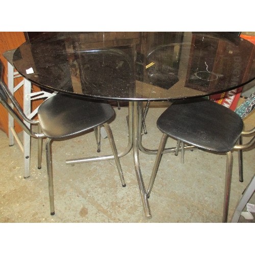 407 - GLASS AND CHROME CIRCULAR DINING TABLE WITH 4 MATCHING CHAIRS - DIA 108CM