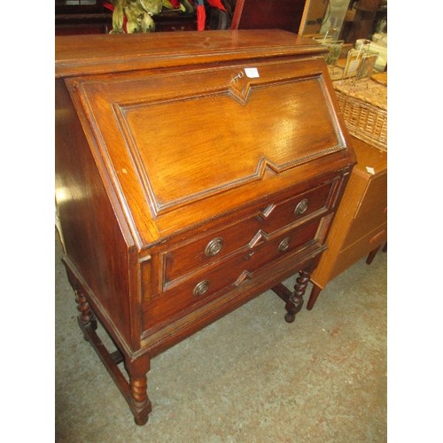 401 - 1930'S OAK BUREAU ON BARLEY TWIST LEGS