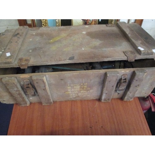 181 - WOODEN AMMO BOX & CONTENTS OF TOOLS