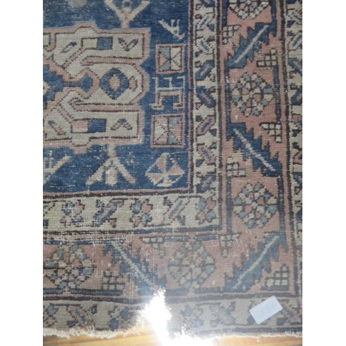 253B - VINTAGE PERSIAN RUNNER IN SHADES OF BLUE AND DUSKY PINK - 95CM X 350CM