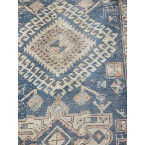 253B - VINTAGE PERSIAN RUNNER IN SHADES OF BLUE AND DUSKY PINK - 95CM X 350CM