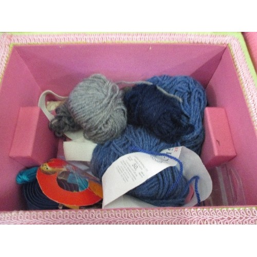 347 - HOUSE SHAPED SEWING BOX WITH CONTENTS OF COTTONS, WOOL ETC