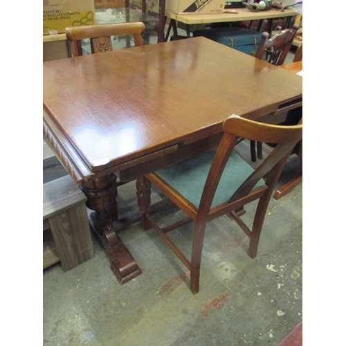 362 - 1940'S OAK DRAW LEAF TABLE WITH A PAIR OF MATCHING DINING CHAIRS