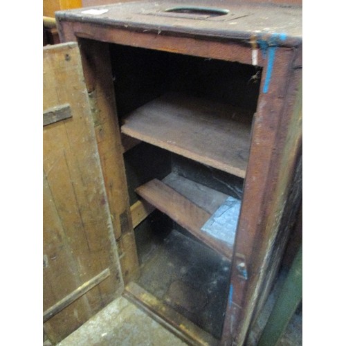 387 - VINTAGE WOOD AND METAL BOUND AMMO BOX CONVERTED TO A CUPBOARD