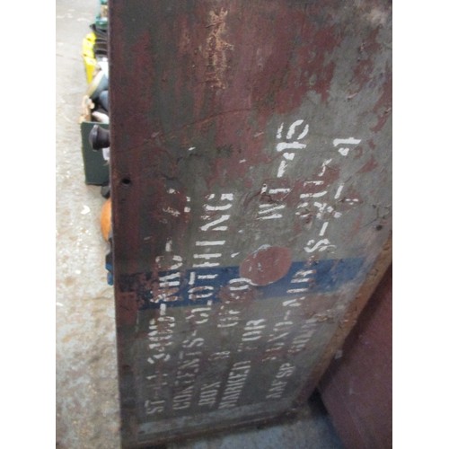 387 - VINTAGE WOOD AND METAL BOUND AMMO BOX CONVERTED TO A CUPBOARD