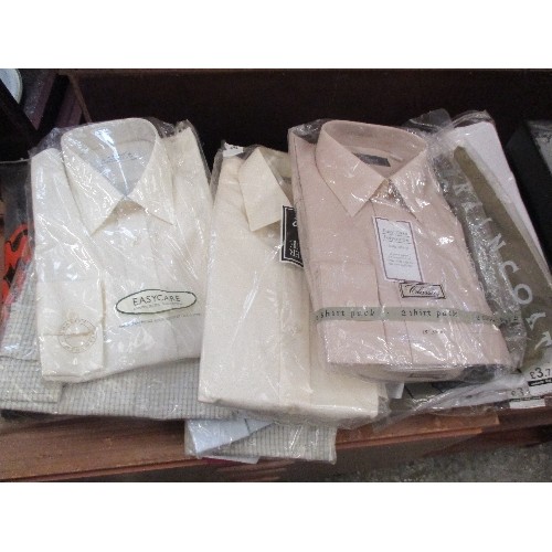 404 - QUANTITY OF GENTS CLOTHES,  MOSTLY NEW IN PACKAGING INCL COTTON POLYESTER CHECKED SHIRTS 15 INCH COL... 