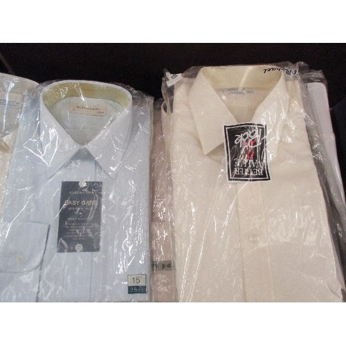 404 - QUANTITY OF GENTS CLOTHES,  MOSTLY NEW IN PACKAGING INCL COTTON POLYESTER CHECKED SHIRTS 15 INCH COL... 