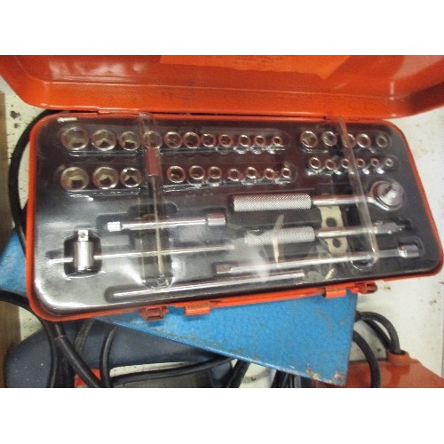 428 - 2 X DRAWERS OF TOOLS INC ELECTRIC JIG SAW, 39 PIECE SOCKET SET, HAND DRILLS, SCREWS ETC