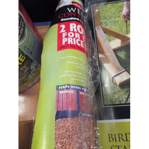 431 - PART ROLL OF WEED CONTROL MEMBRANE AND BOX OF BIRD TABLE STABILISER PEGS