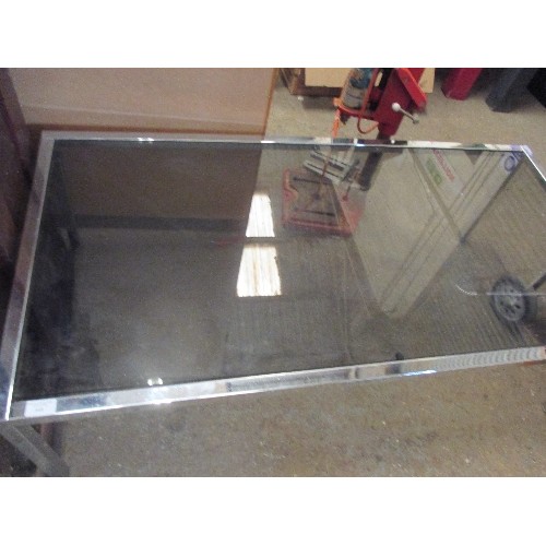 448 - LARGE GREY GLASS AND CHROME COFFEE TABLE - 122CM X 60CM X 40CM