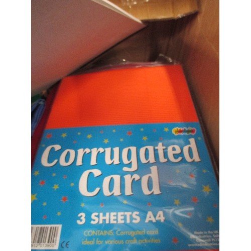 479 - LARGE BOX OF CRAFT AND STATIONERY ITEMS INC PEEL OFF STICKERS, CORRUGATED CARD, FABRIC FOR QUILTING ... 