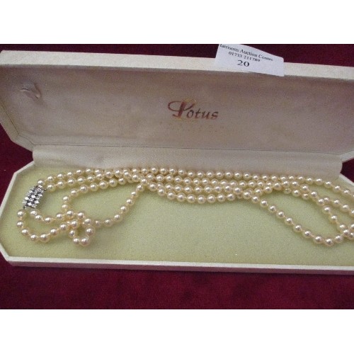 20 - VINTAGE LOTUS PEARL BRACELET IN BOX AND DOUBLE STRAND NECKLACE WITH BOX