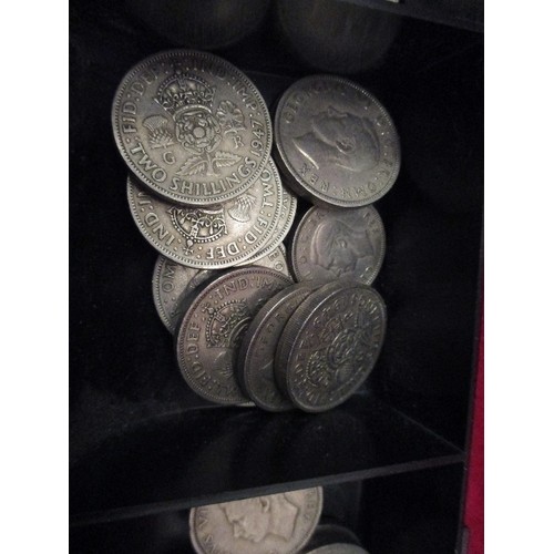 29 - QUANTITY OF COINS INCL FLORINS & SIXPENCES - GEORGE VI AND ELIZABETH II