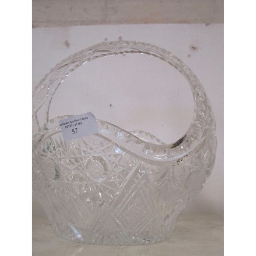 57 - VERY LARGE CUT GLASS CRYSTAL BASKET 25CM X 25CM