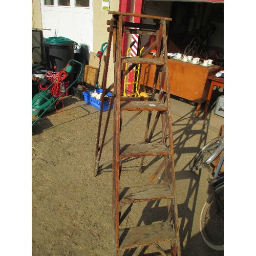 513 - 2 X VINTAGE WOODEN STEP LADDERS