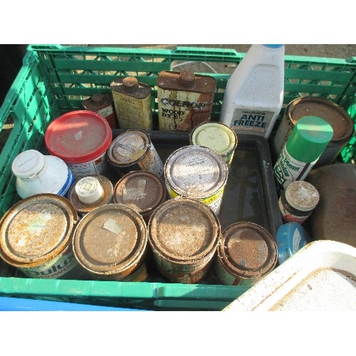 515 - 2 X CRATES OF PAINTS, DYES, SEALANT, ANTI FREEZE ETC