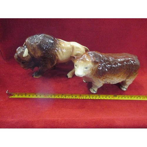 87 - A POTTERY BISON AND A HEREFORD BULL - BOTH UNMARKED