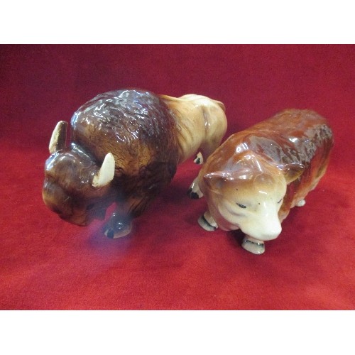 87 - A POTTERY BISON AND A HEREFORD BULL - BOTH UNMARKED