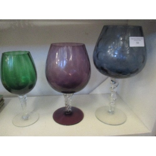 91 - 3 COLOURED GLASSES