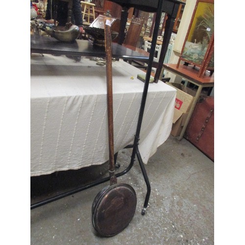 127 - LARGE EARLY VICTORIAN COPPER WARMING PAN WITH BEECH HANDLE