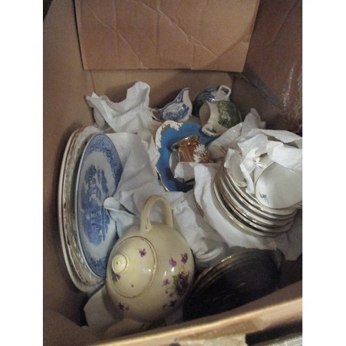 151 - BOX OF MIXED CHINA INCL PARAGON PART TEASET, PLATES TEAPOT ETC