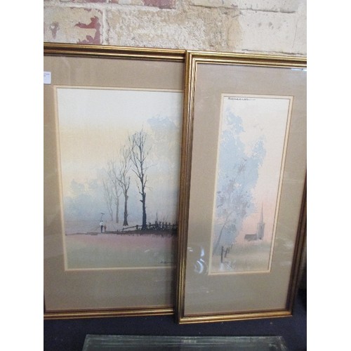 165 - 2 VERY ATMOSPHERIC PRINTS, ONE OF A FIELD, THE OTHER WITH A CHURCH - BOTH SIGNED SPENCER