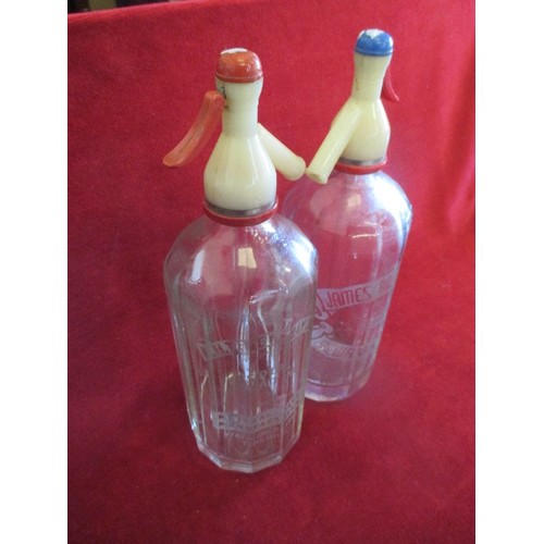 63 - PAIR OF 1960S SODA SYPHONS HEAVY ACID ETCHED GLASS 