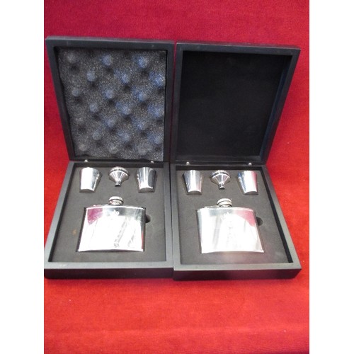 72 - 2 BOXED HIP FLASK SETS WITH CAMBRIDGE UNIVERSITY AIR SQUADRON ENGRAVINGS