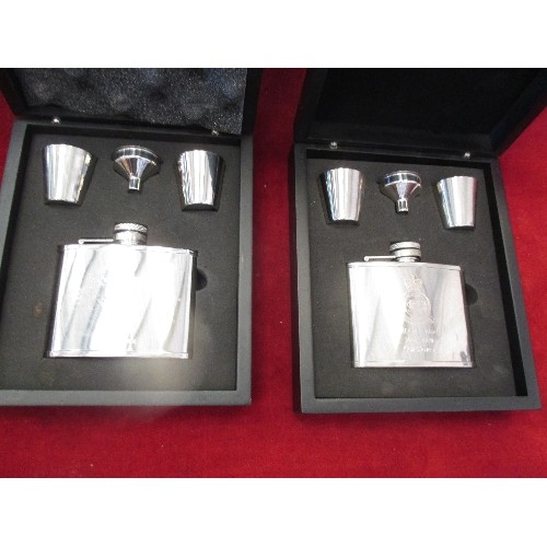 72 - 2 BOXED HIP FLASK SETS WITH CAMBRIDGE UNIVERSITY AIR SQUADRON ENGRAVINGS