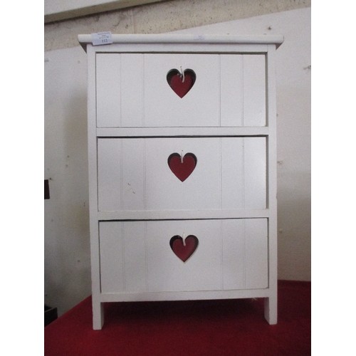 112 - 3-DRAWER CABINET WITH UNUSUAL HEART SHAPED OPENINGS FOR HANDLES