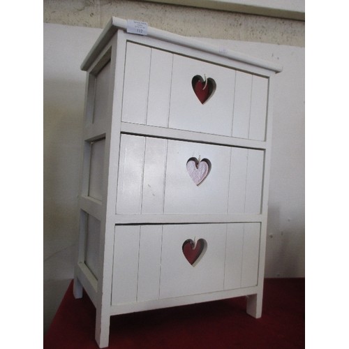 112 - 3-DRAWER CABINET WITH UNUSUAL HEART SHAPED OPENINGS FOR HANDLES