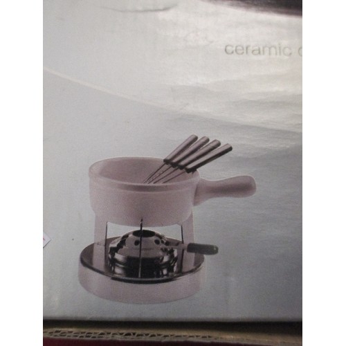 132 - BOXED CERAMIC CHEESE FONDUE SET