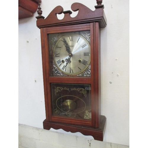 144 - HIGHLANDS WALL CLOCK WITH KEY & PENDULUM