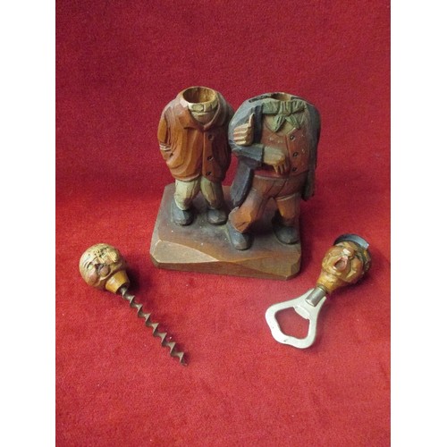 239 - WOODEN FIGURINE CORKSCREW & BOTTLE OPENER