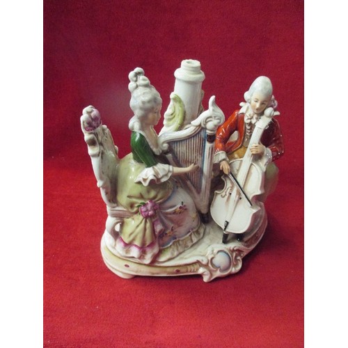 219 - CERAMIC HARP & CELLO PLAYERS MADE IN GDR LAMP BASE