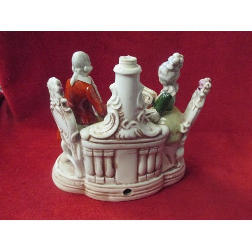 219 - CERAMIC HARP & CELLO PLAYERS MADE IN GDR LAMP BASE