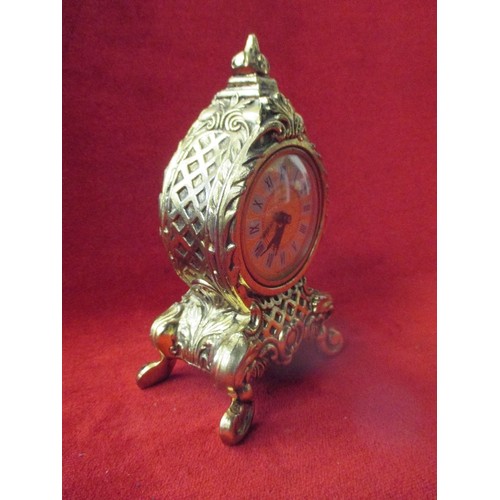 208 - SMALL ORNATE BRASS WIND-UP MANTLE CLOCK