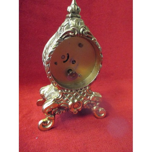 208 - SMALL ORNATE BRASS WIND-UP MANTLE CLOCK