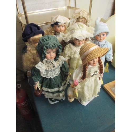 169 - 7 REGENCY FINE ARTS  NURSERY RHYME DOLLS ON METAL STANDS: MARY HAD A LITTLE LAMB, THERE WES A LITTLE... 