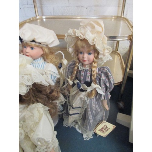 169 - 7 REGENCY FINE ARTS  NURSERY RHYME DOLLS ON METAL STANDS: MARY HAD A LITTLE LAMB, THERE WES A LITTLE... 