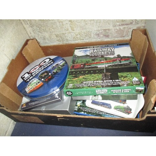 183 - BOX OF CAR, TRAIN, TITANIC ETC BOOKS, DVDS ETC