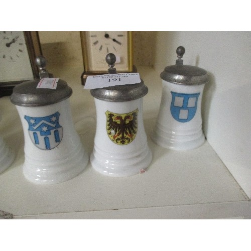 191 - 6 MINIATURE STEINS FEATURING COATS OF ARMS