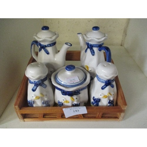 193 - CHINA CRUET SET IN WOODEN HOLDER