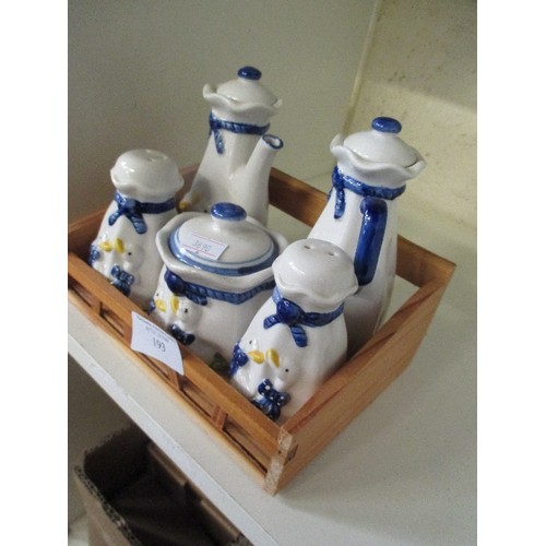 193 - CHINA CRUET SET IN WOODEN HOLDER