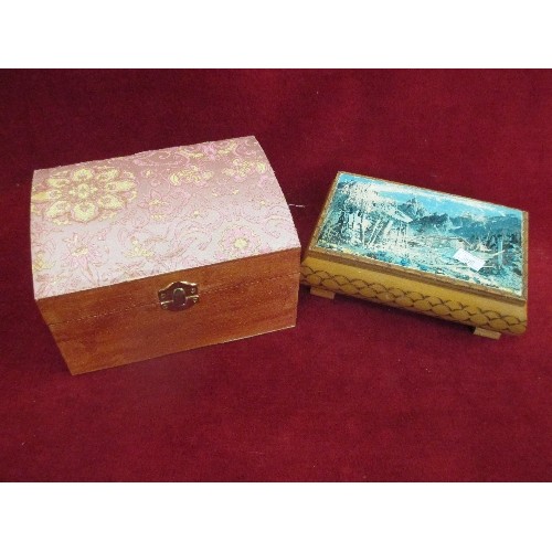 263 - 2 JEWELLERY BOXES, SPOONS ETC