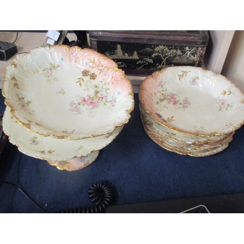 61 - LIMOGES PLATES, BOWLS & CAKE PLATE ON RAISED PEDESTAL